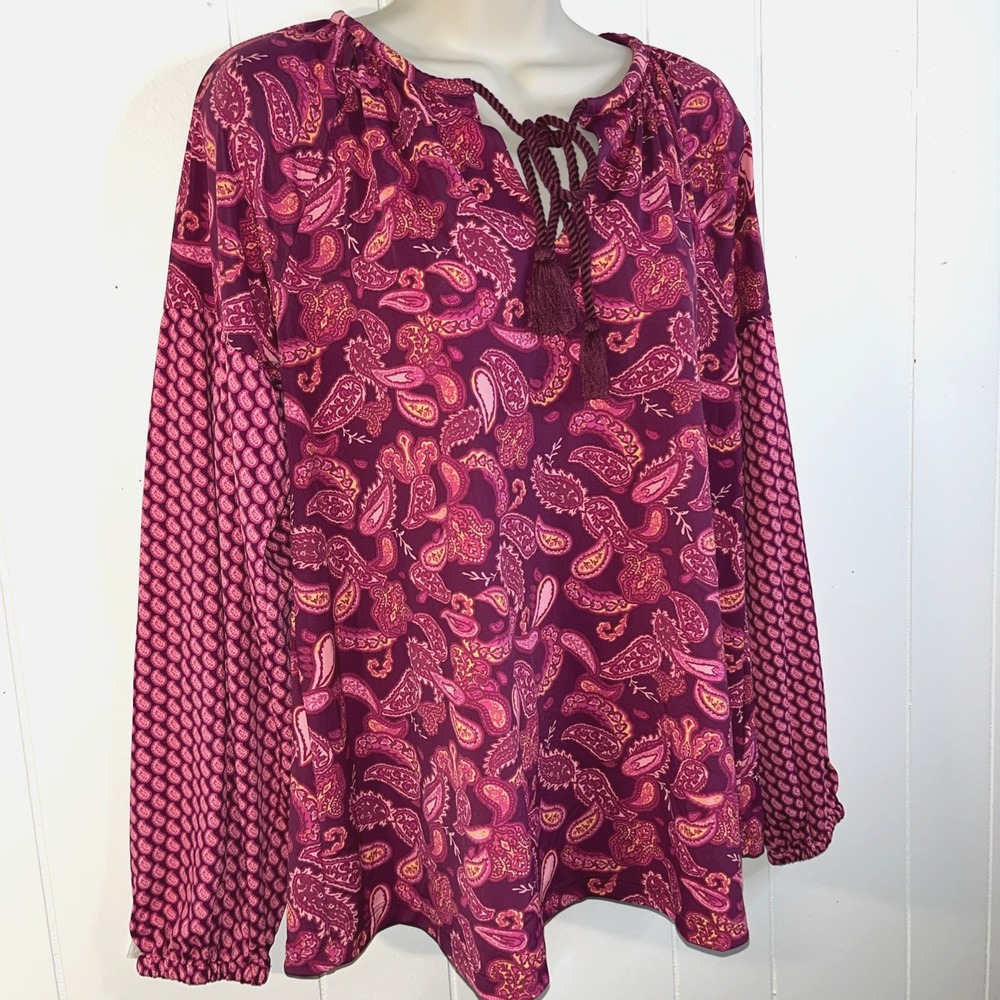 NWT Cabana Life Top Size M Greenwich Tassel Blouse Print UPF 50 Travel Resort‎